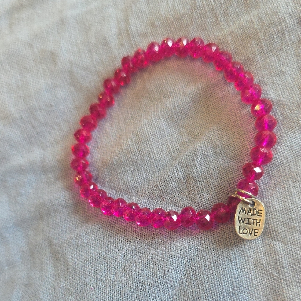 Pink Beaded Bracelet with Charm